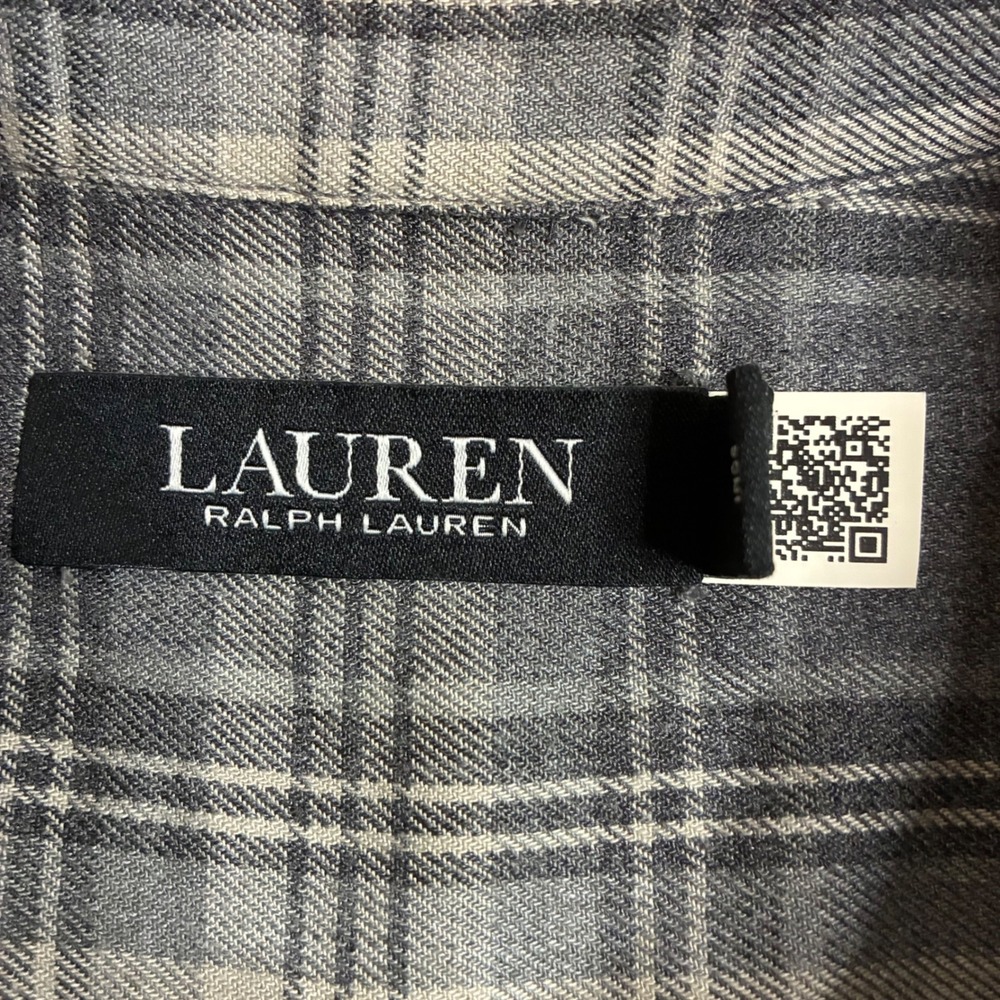 Lauren Ralph Lauren Grey Plaid Button Down Shirt Long Sleeve Pockets Medium - Picture 5 of 7